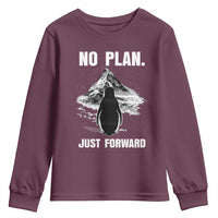 Nihilist Penguin Hiking Meme Youth Sweatshirt No Plan Just Forward