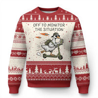 Funny Goose Support Freedom Meme Ugly Christmas Sweater Off To Monitor The Situation