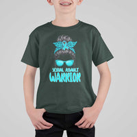 Sexual Assault Awareness Messy Bun Support Survivors T Shirt For Kid