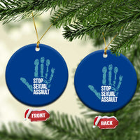 Stop Sexual Assault Ceramic Ornament Teal Ribbon Hand