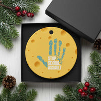 Stop Sexual Assault Ceramic Ornament Teal Ribbon Hand