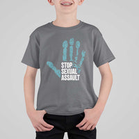 Stop Sexual Assault T Shirt For Kid Teal Ribbon Hand