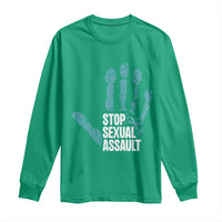 Stop Sexual Assault Long Sleeve Shirt Teal Ribbon Hand