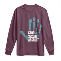 Stop Sexual Assault Long Sleeve Shirt Teal Ribbon Hand