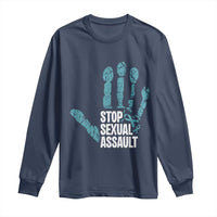 Stop Sexual Assault Long Sleeve Shirt Teal Ribbon Hand