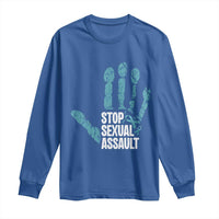 Stop Sexual Assault Long Sleeve Shirt Teal Ribbon Hand