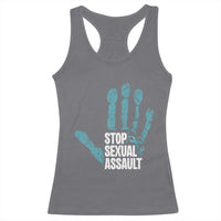 Stop Sexual Assault Racerback Tank Top Teal Ribbon Hand