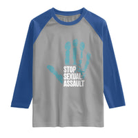 Stop Sexual Assault Raglan Shirt Teal Ribbon Hand