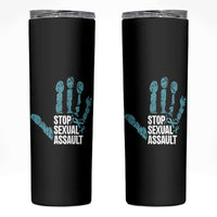 Stop Sexual Assault Skinny Tumbler Teal Ribbon Hand