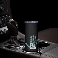Stop Sexual Assault Skinny Tumbler Teal Ribbon Hand
