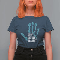 Stop Sexual Assault T Shirt For Women Teal Ribbon Hand