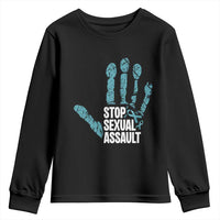 Stop Sexual Assault Youth Sweatshirt Teal Ribbon Hand