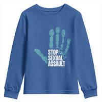 Stop Sexual Assault Youth Sweatshirt Teal Ribbon Hand