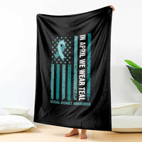 Sexual Assault Awareness American Flag Throw Blanket In April We Wear Teal Ribbon