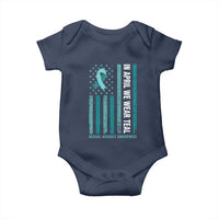 Sexual Assault Awareness American Flag Baby Onesie In April We Wear Teal Ribbon
