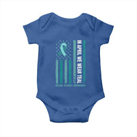 Sexual Assault Awareness American Flag Baby Onesie In April We Wear Teal Ribbon