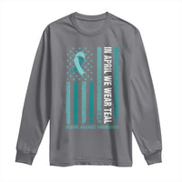 Sexual Assault Awareness American Flag Long Sleeve Shirt In April We Wear Teal Ribbon