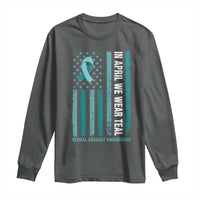 Sexual Assault Awareness American Flag Long Sleeve Shirt In April We Wear Teal Ribbon