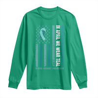 Sexual Assault Awareness American Flag Long Sleeve Shirt In April We Wear Teal Ribbon