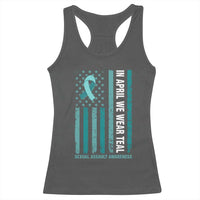 Sexual Assault Awareness American Flag Racerback Tank Top In April We Wear Teal Ribbon