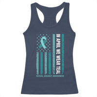 Sexual Assault Awareness American Flag Racerback Tank Top In April We Wear Teal Ribbon