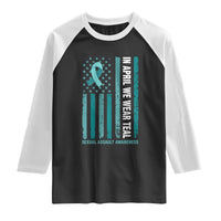 Sexual Assault Awareness American Flag Raglan Shirt In April We Wear Teal Ribbon