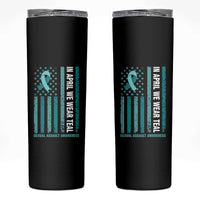 Sexual Assault Awareness American Flag Skinny Tumbler In April We Wear Teal Ribbon