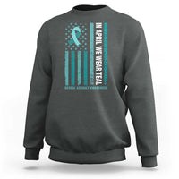 Sexual Assault Awareness American Flag Sweatshirt In April We Wear Teal Ribbon
