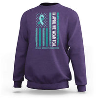 Sexual Assault Awareness American Flag Sweatshirt In April We Wear Teal Ribbon