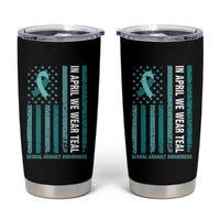 Sexual Assault Awareness American Flag Tumbler Cup In April We Wear Teal Ribbon
