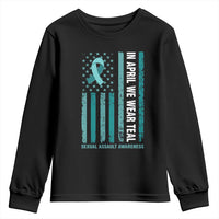 Sexual Assault Awareness American Flag Youth Sweatshirt In April We Wear Teal Ribbon