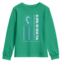 Sexual Assault Awareness American Flag Youth Sweatshirt In April We Wear Teal Ribbon