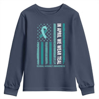 Sexual Assault Awareness American Flag Youth Sweatshirt In April We Wear Teal Ribbon