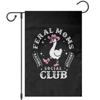 Feral Moms Raising Hellions Social Club Garden Flag Funny Goose Pink Cowgirl Boots Hat