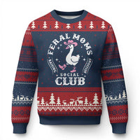 Feral Moms Raising Hellions Social Club Ugly Christmas Sweater Funny Goose Pink Cowgirl Boots Hat
