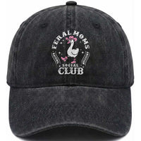 Feral Moms Raising Hellions Social Club Washed Cotton Baseball Cap Funny Goose Pink Cowgirl Boots Hat