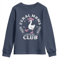 Feral Moms Raising Hellions Social Club Youth Sweatshirt Funny Goose Pink Cowgirl Boots Hat