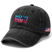 Miami Beach Florida Proud Washed Cotton Baseball Cap Floridian Retro Palms Trees