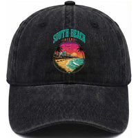 South Beach Miami Washed Cotton Baseball Cap Retro Florida USA Souvenir Gift