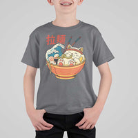 Funny Cat Ramen T Shirt For Kid Cute Japanese Sushi Kitty Eating Noodles - Wonder Print Shop