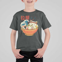 Funny Cat Ramen T Shirt For Kid Cute Japanese Sushi Kitty Eating Noodles - Wonder Print Shop