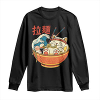Funny Cat Ramen Long Sleeve Shirt Cute Japanese Sushi Kitty Eating Noodles - Wonder Print Shop