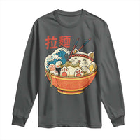 Funny Cat Ramen Long Sleeve Shirt Cute Japanese Sushi Kitty Eating Noodles - Wonder Print Shop