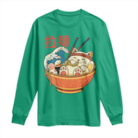 Funny Cat Ramen Long Sleeve Shirt Cute Japanese Sushi Kitty Eating Noodles - Wonder Print Shop