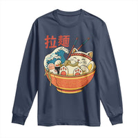Funny Cat Ramen Long Sleeve Shirt Cute Japanese Sushi Kitty Eating Noodles - Wonder Print Shop