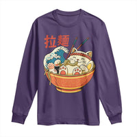 Funny Cat Ramen Long Sleeve Shirt Cute Japanese Sushi Kitty Eating Noodles - Wonder Print Shop