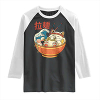 Funny Cat Ramen Raglan Shirt Cute Japanese Sushi Kitty Eating Noodles - Wonder Print Shop
