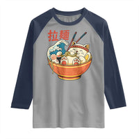 Funny Cat Ramen Raglan Shirt Cute Japanese Sushi Kitty Eating Noodles - Wonder Print Shop