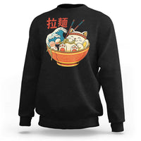 Funny Cat Ramen Sweatshirt Cute Japanese Sushi Kitty Eating Noodles - Wonder Print Shop