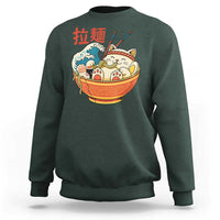 Funny Cat Ramen Sweatshirt Cute Japanese Sushi Kitty Eating Noodles - Wonder Print Shop